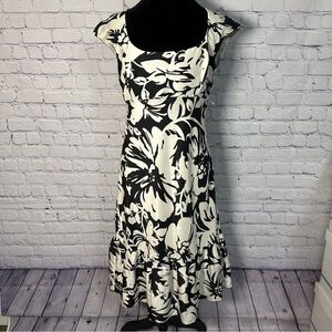 Ann Taylor Black and White Floral Midi Dress